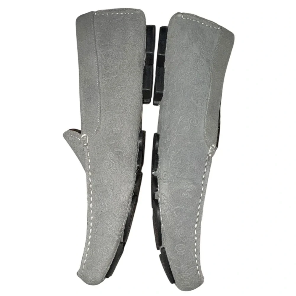 Robert Graham Crossbones Skull and Roses‎ Gray Suede Driving Mocs sz 12